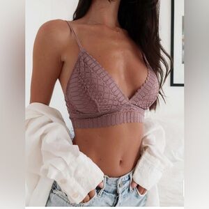 Anemone Women’s Bohemian Style Longline Silhouette Brown Lace Bralette Large